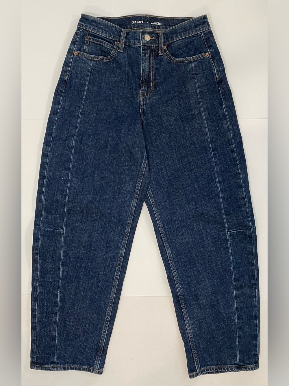 Old Navy Dark Wash High-Rise Barrel Ankle Jeans - Dark Blue Indigo - Size 2